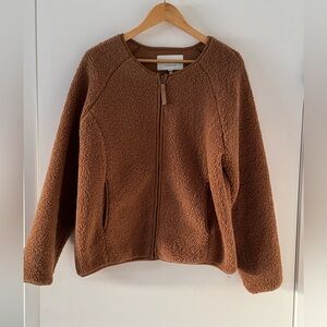 B.young brown boucle zip up sweater
